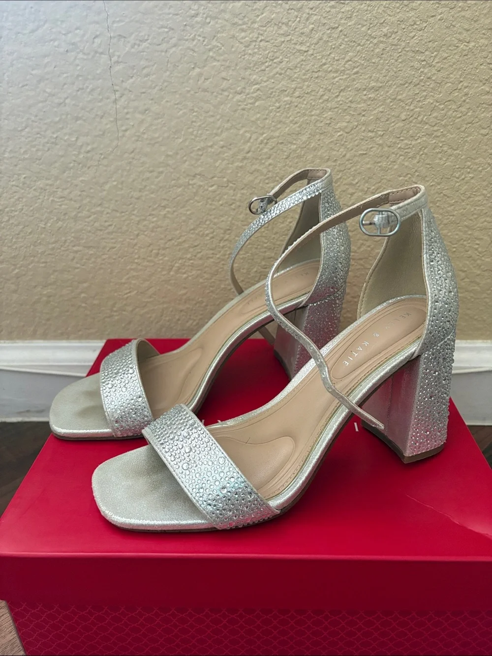 Kelly & Katie Silver Ankle-Strap Block Heel Sandals